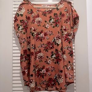 Pink Floral Cap Sleeve Blouse 2X